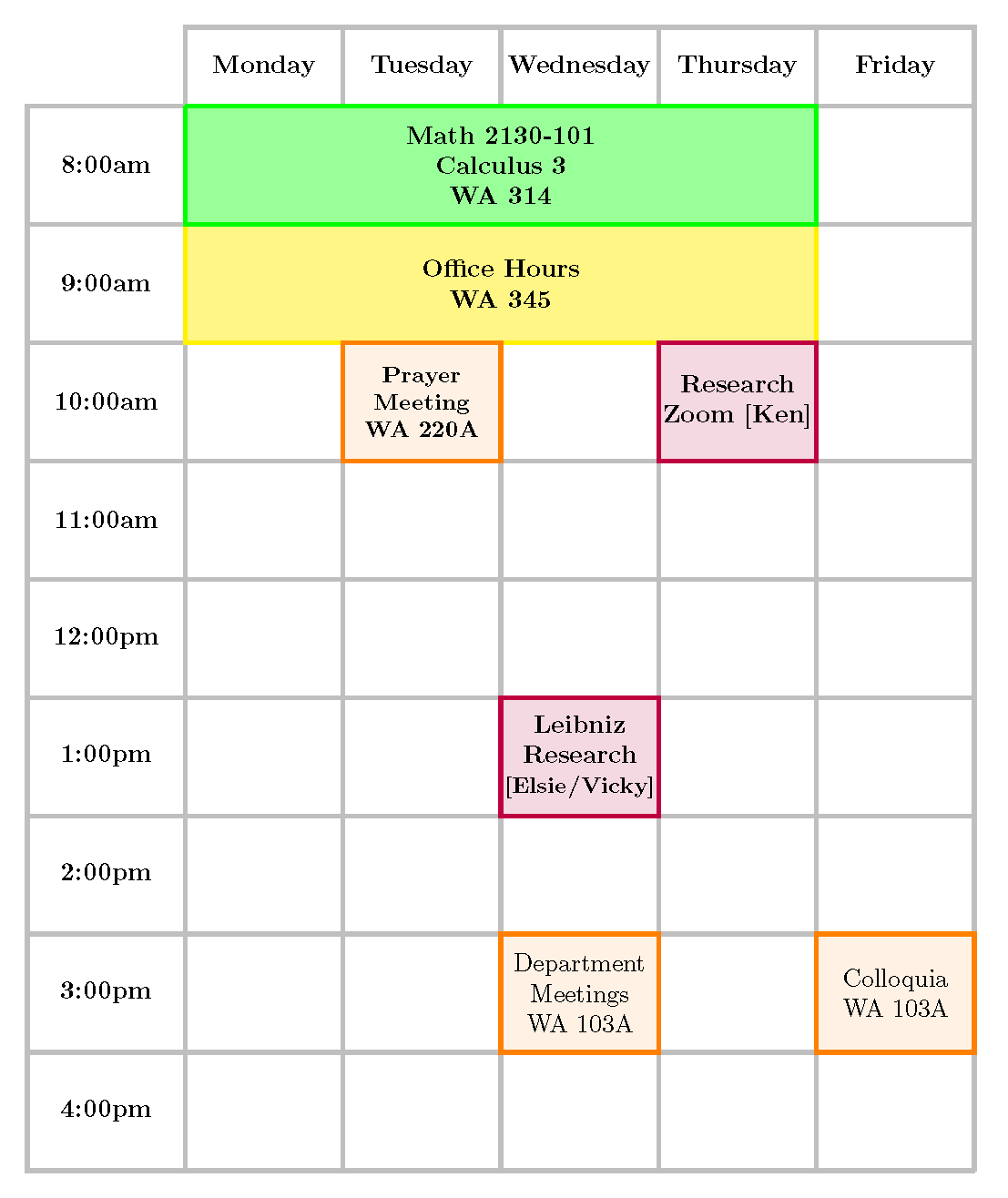 Spring Schedule for Bill Cook